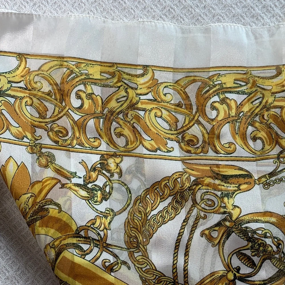 Ivory and gold chain print square scarf